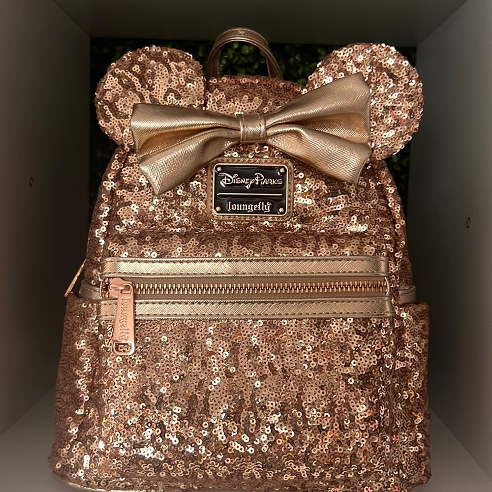 Loungefly Disney Parks Rose Gold mini backpack w/ handheld bag and Ears